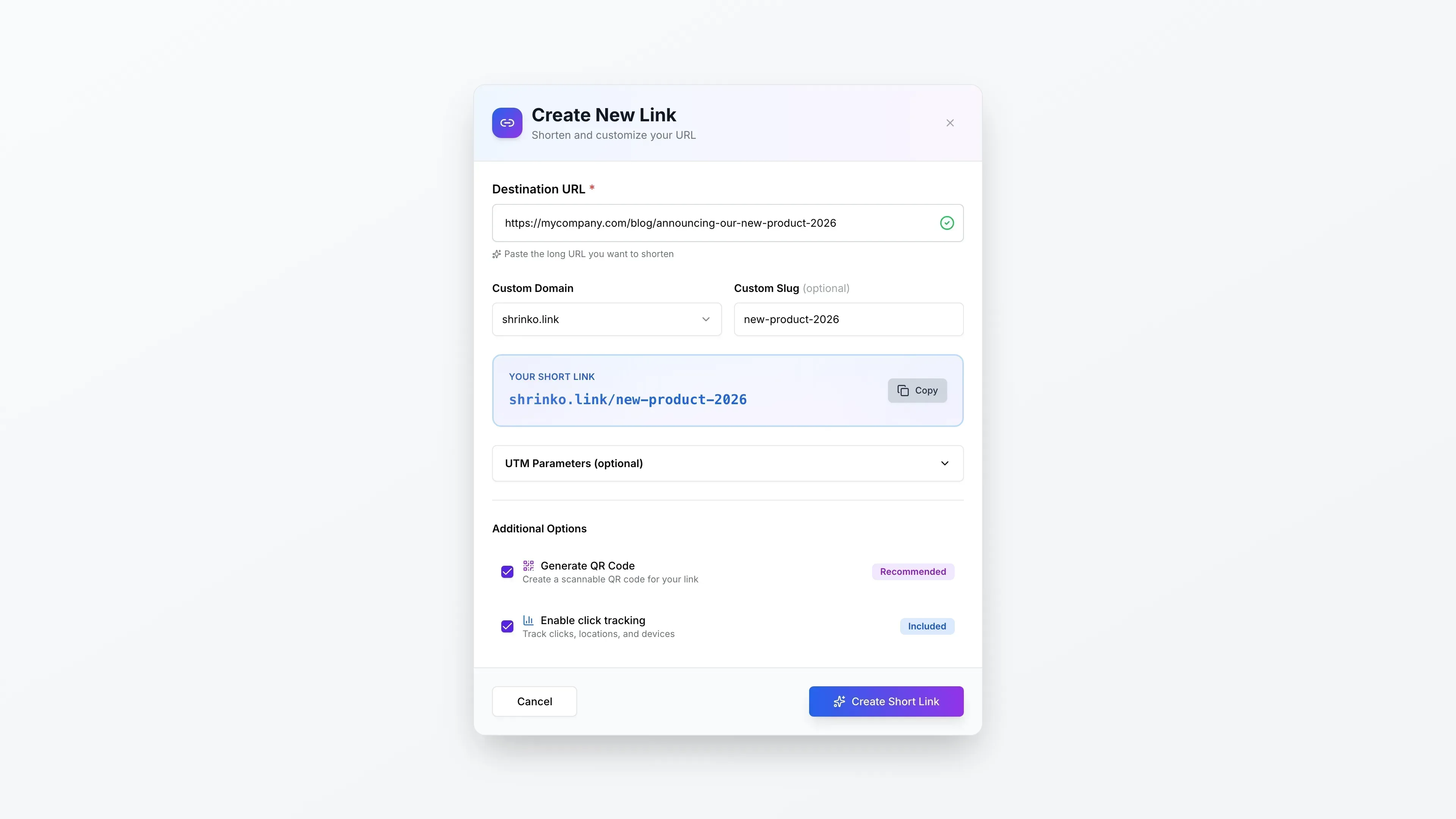 UTM parameter builder with campaign tracking fields